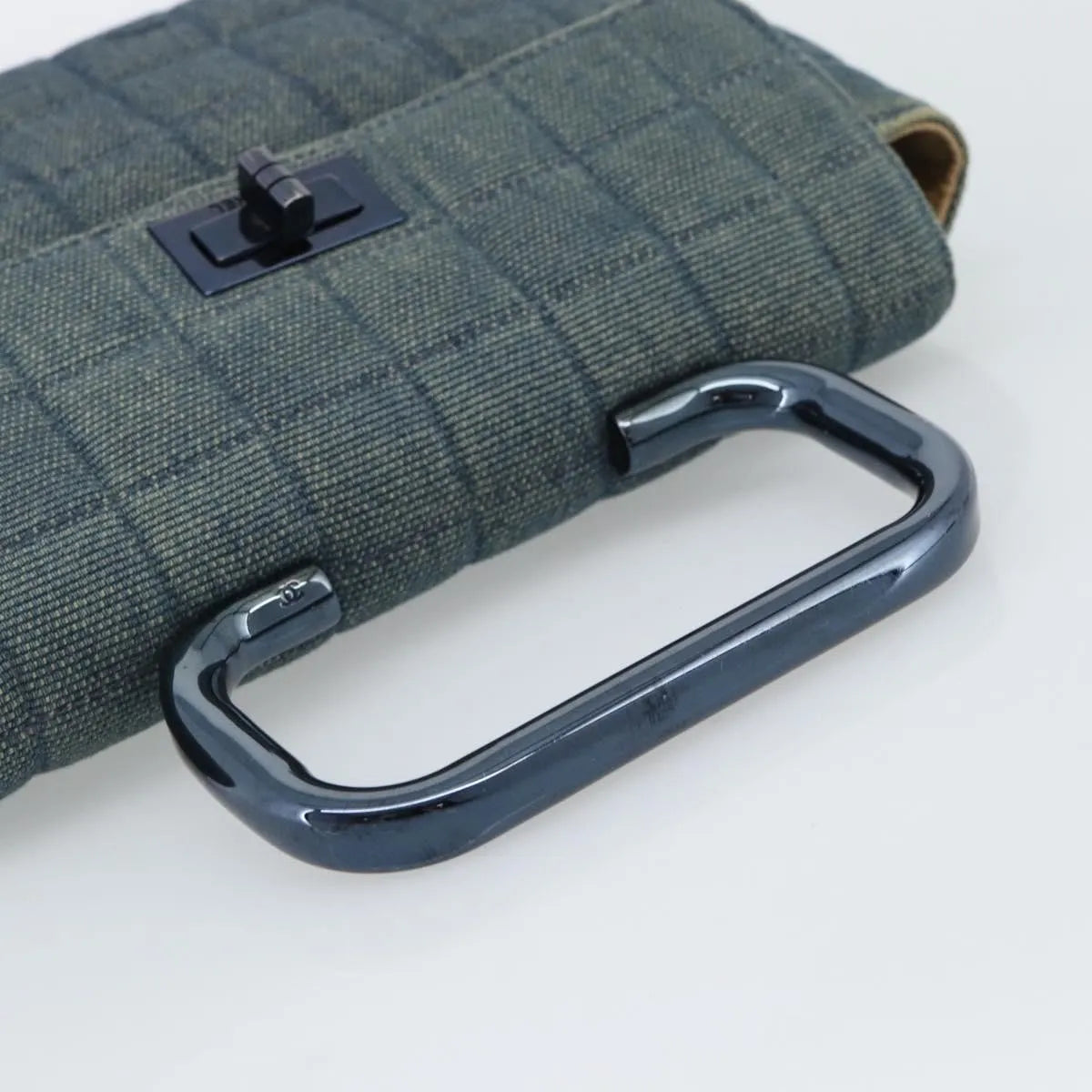 Chanel Chocolate Bar Mademoiselle Top Handle Quilted Denim Blue Canvas Handbag (Pre-Owned)