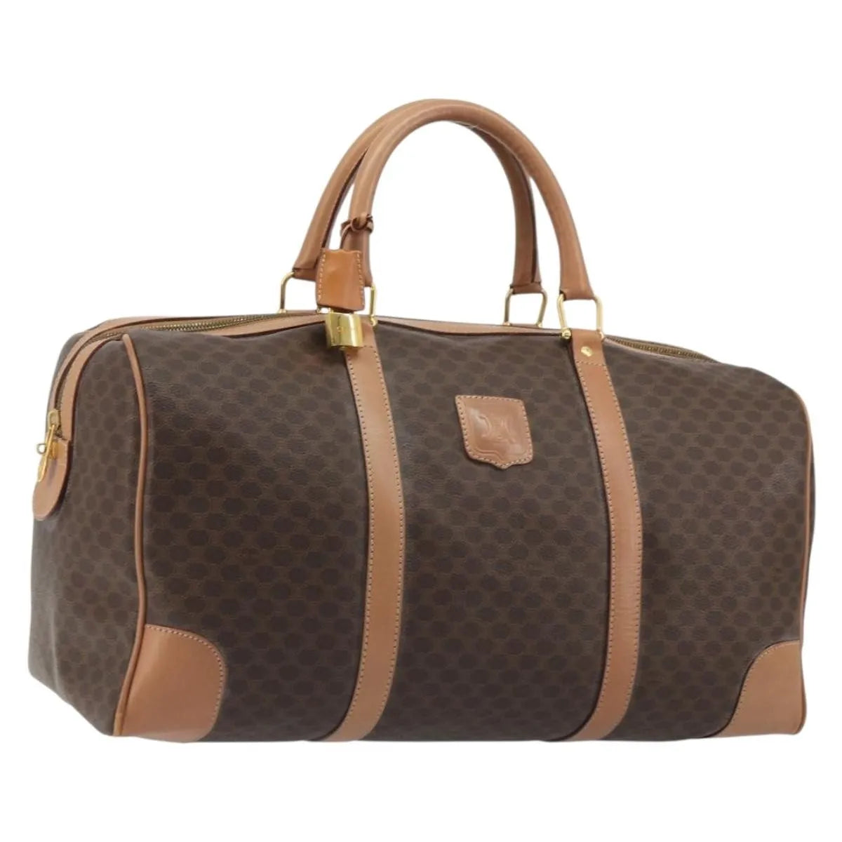 Celine Vintage Macadam Boston Canvas And Leather Brown Canvas Handbag (Pre-Owned)