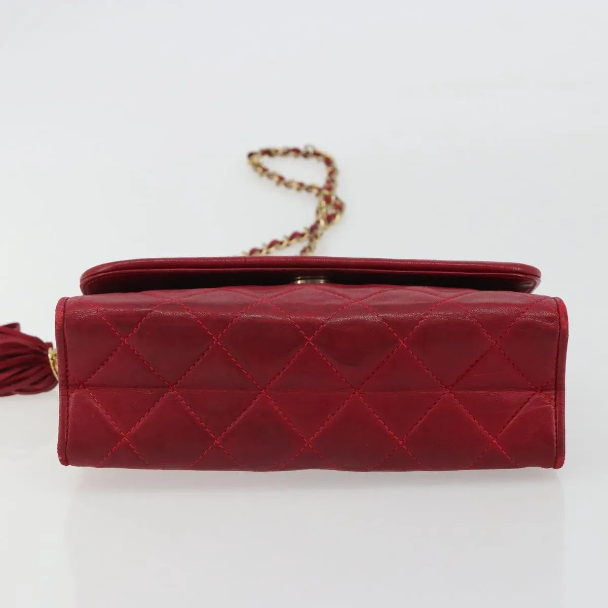 Chanel Vintage Tassel Flap Quilted Lambskin Red Leather Shoulder Bag Bag (Pre-Owned)
