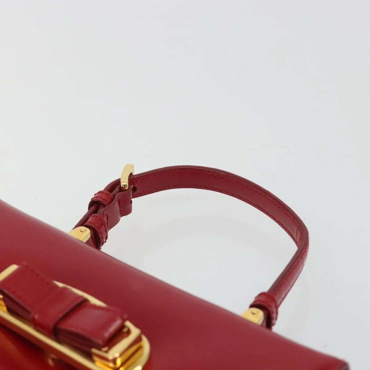 Prada Bow Top Handle Leather Red Leather Handbag (Pre-Owned)