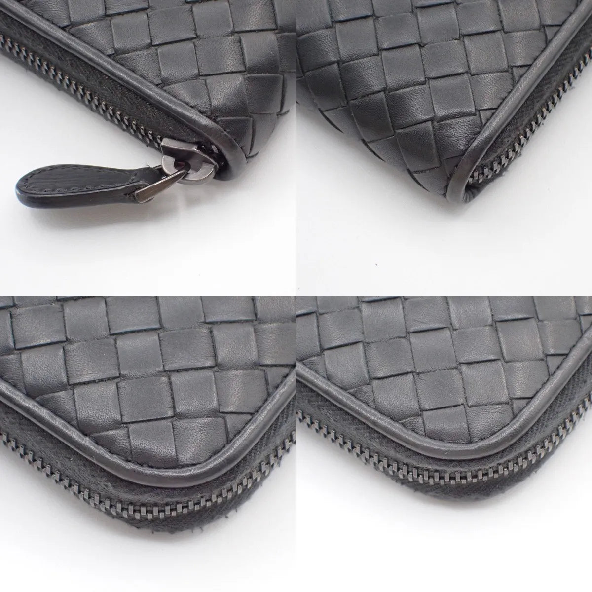 Bottega Veneta Intrecciato Long Zip Leather Black Leather Wallets Accessory (Pre-Owned)