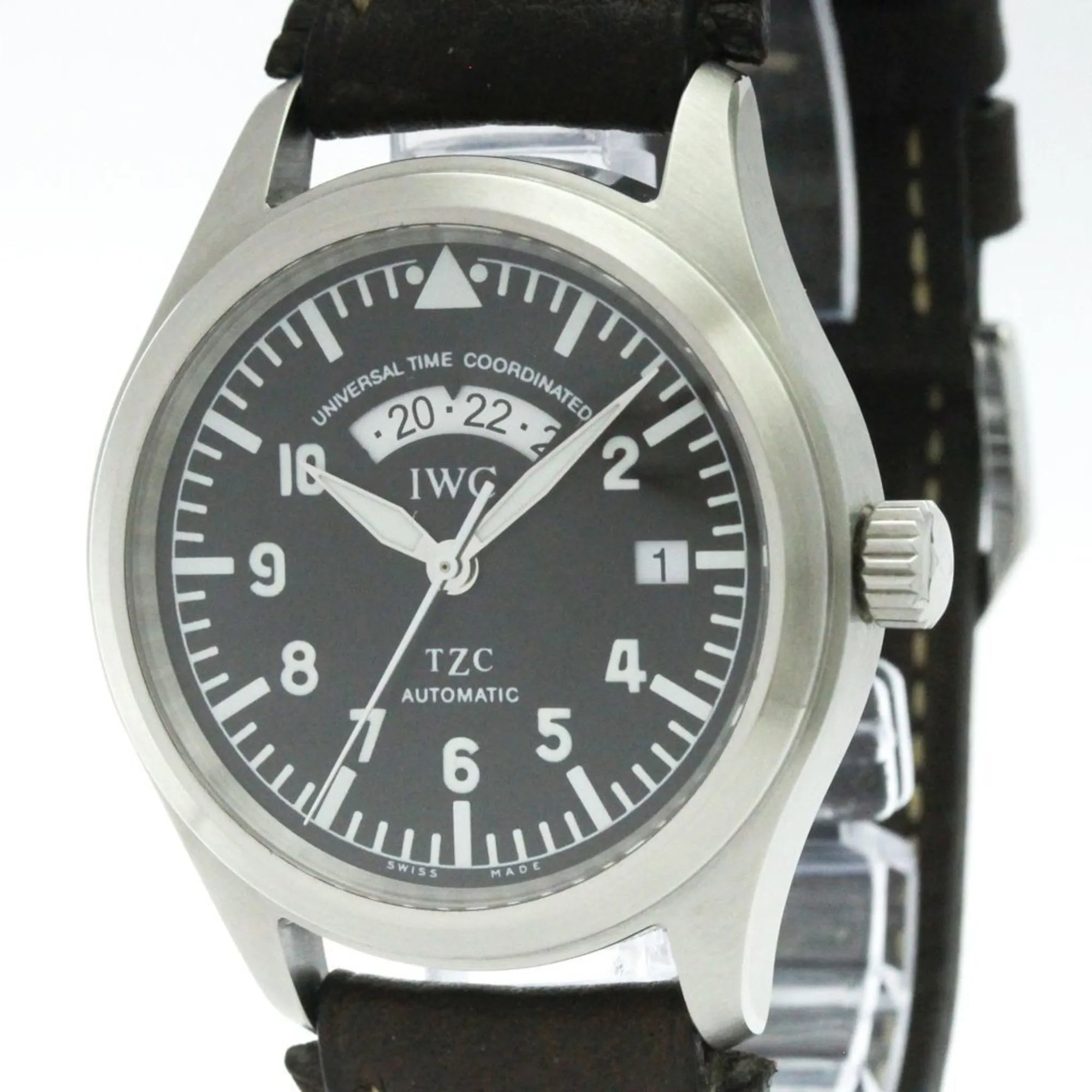 Iwc Schaffhausen Pilot Spitfire Chronograph Automatic Stainless Steel And Leather Watch (Pre-Owned)