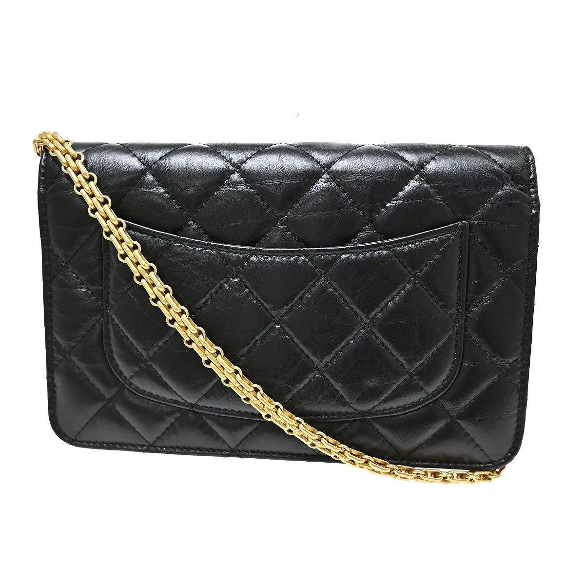 Chanel Lucky Charms Reissue 2.55 Wallet On Chain Quilted Calfskin Black Leather Shoulder Bag Bag (Pre-Owned)
