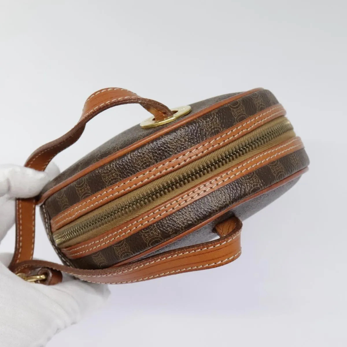 Celine Vintage Macadam Circle Logo Canvas And Leather Brown Canvas Shoulder Bag Bag (Pre-Owned)