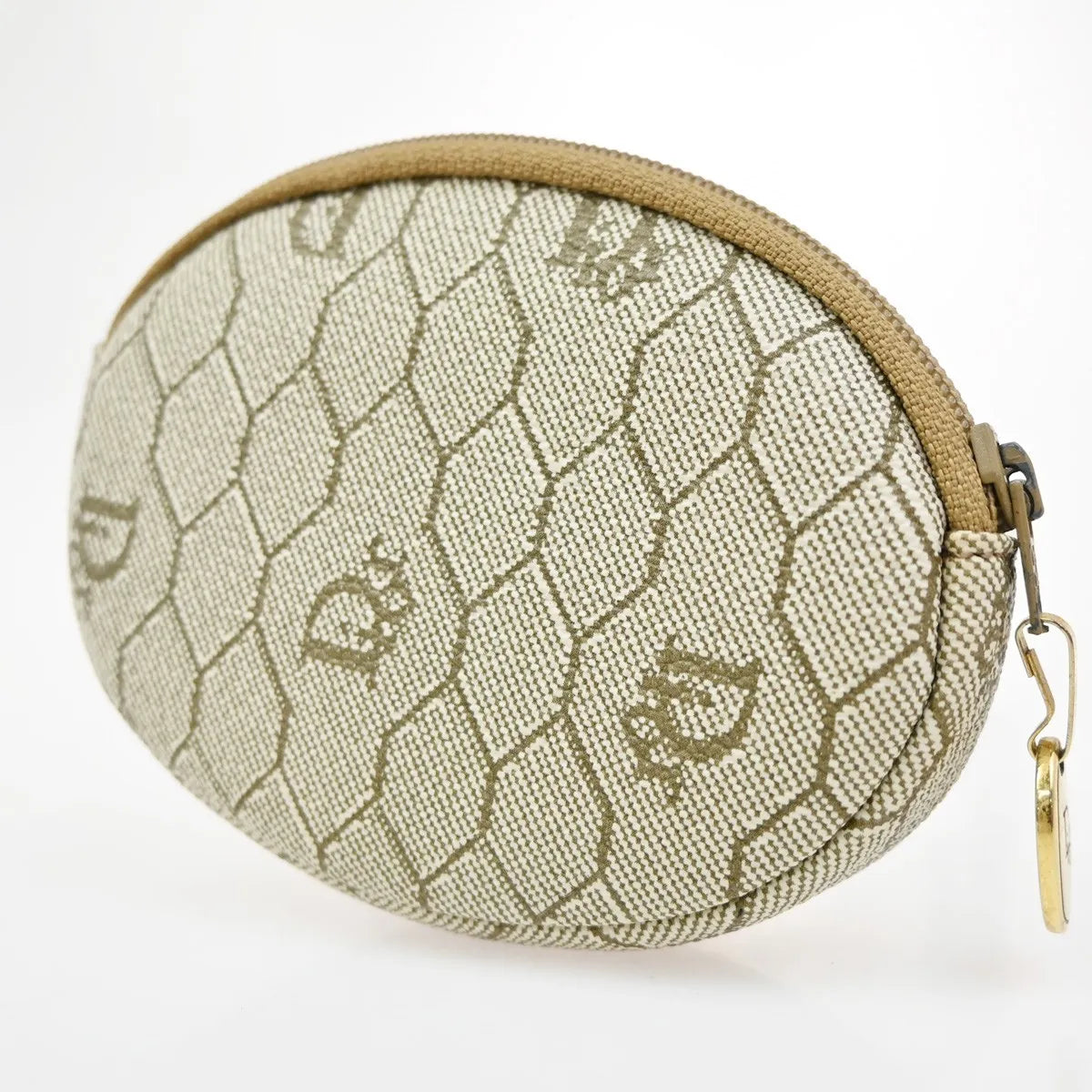 Christian Dior Honeycomb Zip Coin Purse Canvas And Leather Beige Canvas Wallets Accessory (Pre-Owned)