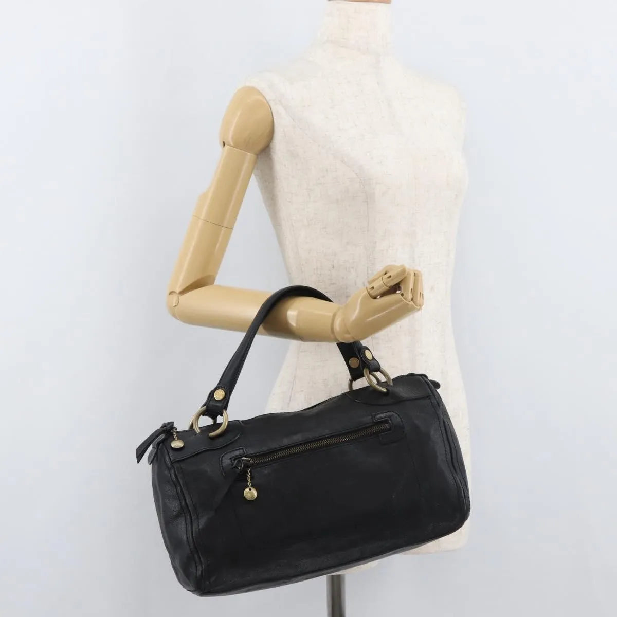 Celine Vintage Leather Black Leather Handbag (Pre-Owned)