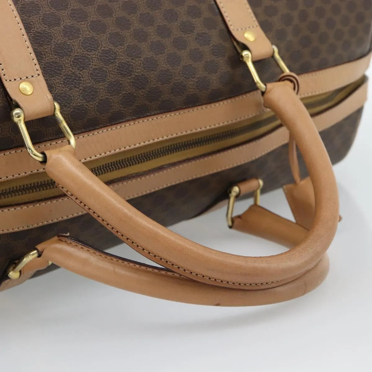 Celine Vintage Duffle Canvas And Leather Brown Canvas Travel Bag Bag (Pre-Owned)