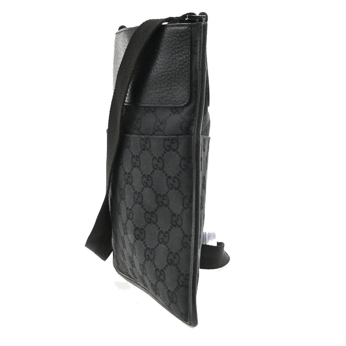 Gucci Vintage Flat Messenger Gg Canvas And Leather Black Canvas Shoulder Bag Bag (Pre-Owned)