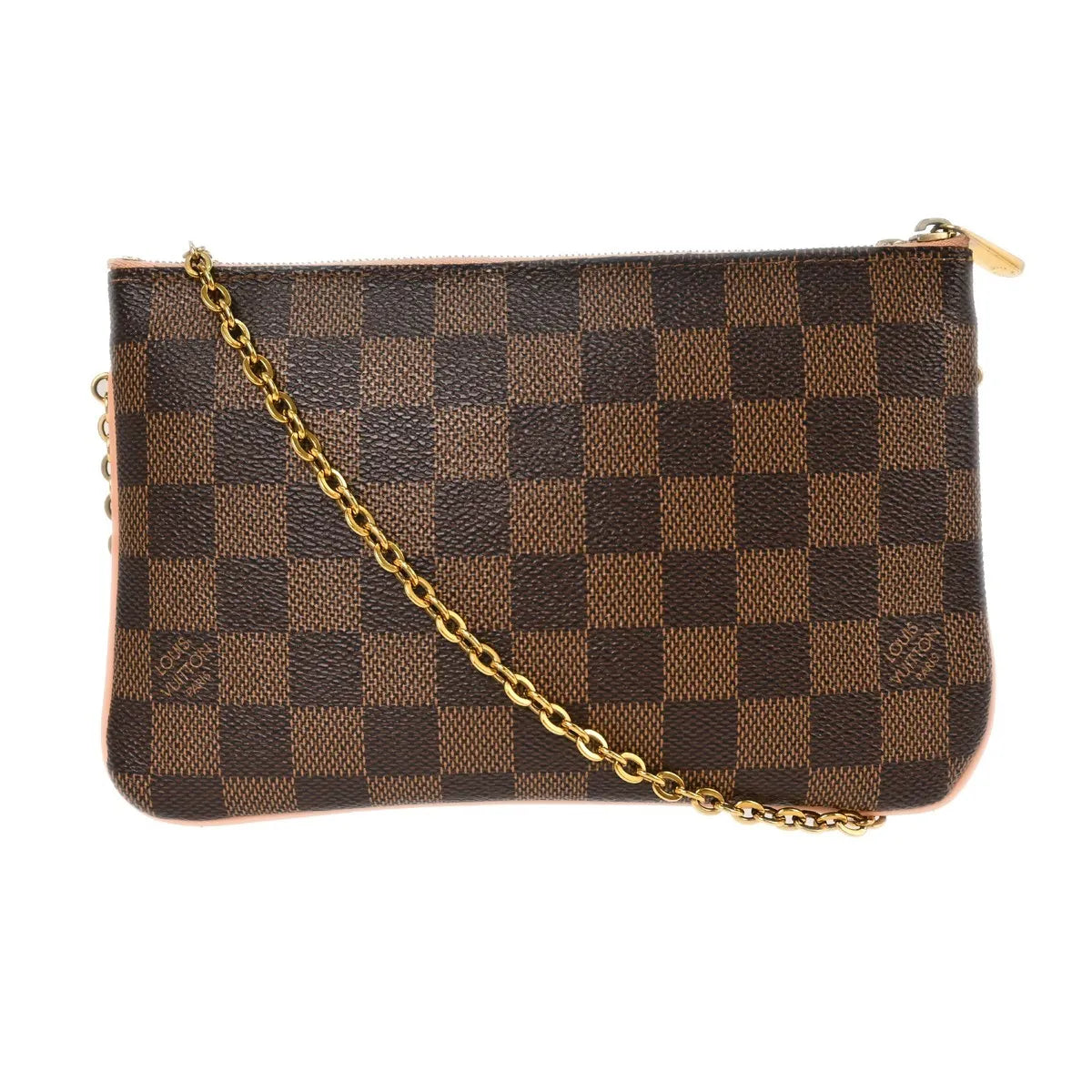 Louis Vuitton Double Zip Pochette Damier Ebene Brown Canvas Clutche & Pouche Bag (Pre-Owned)