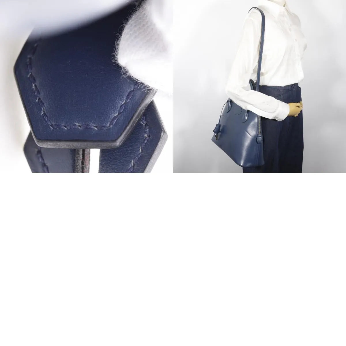 Hermes Bolide Box Calf Navy Leather Handbag (Pre-Owned)