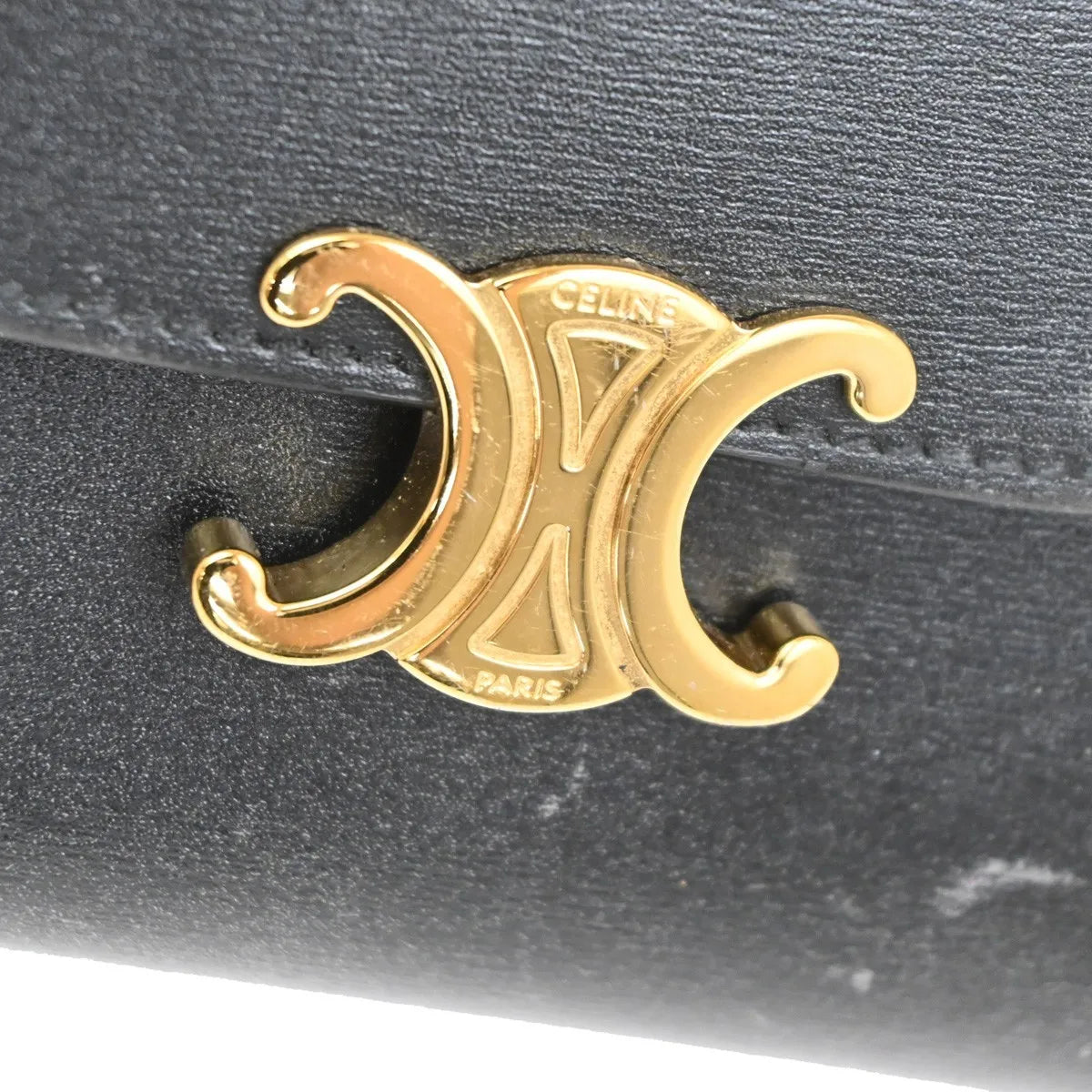 Celine Triomphe Trifold Leather Black Leather Wallets Accessory (Pre-Owned)