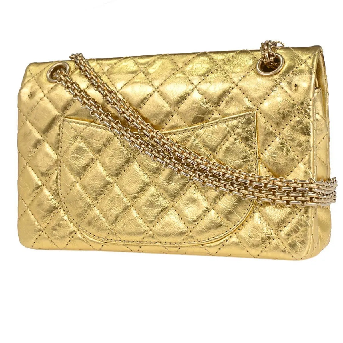 Chanel Reissue 2.55 Flap Metallic Leather Gold Calfskin Handbag (Pre-Owned)