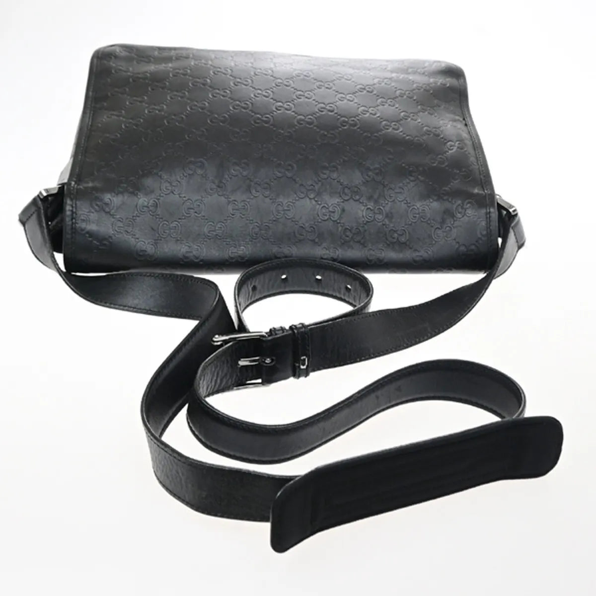 Gucci Flap Messenger Bag (Outlet) Guccissima Leather Black Leather Shoulder Bag Bag (Pre-Owned)