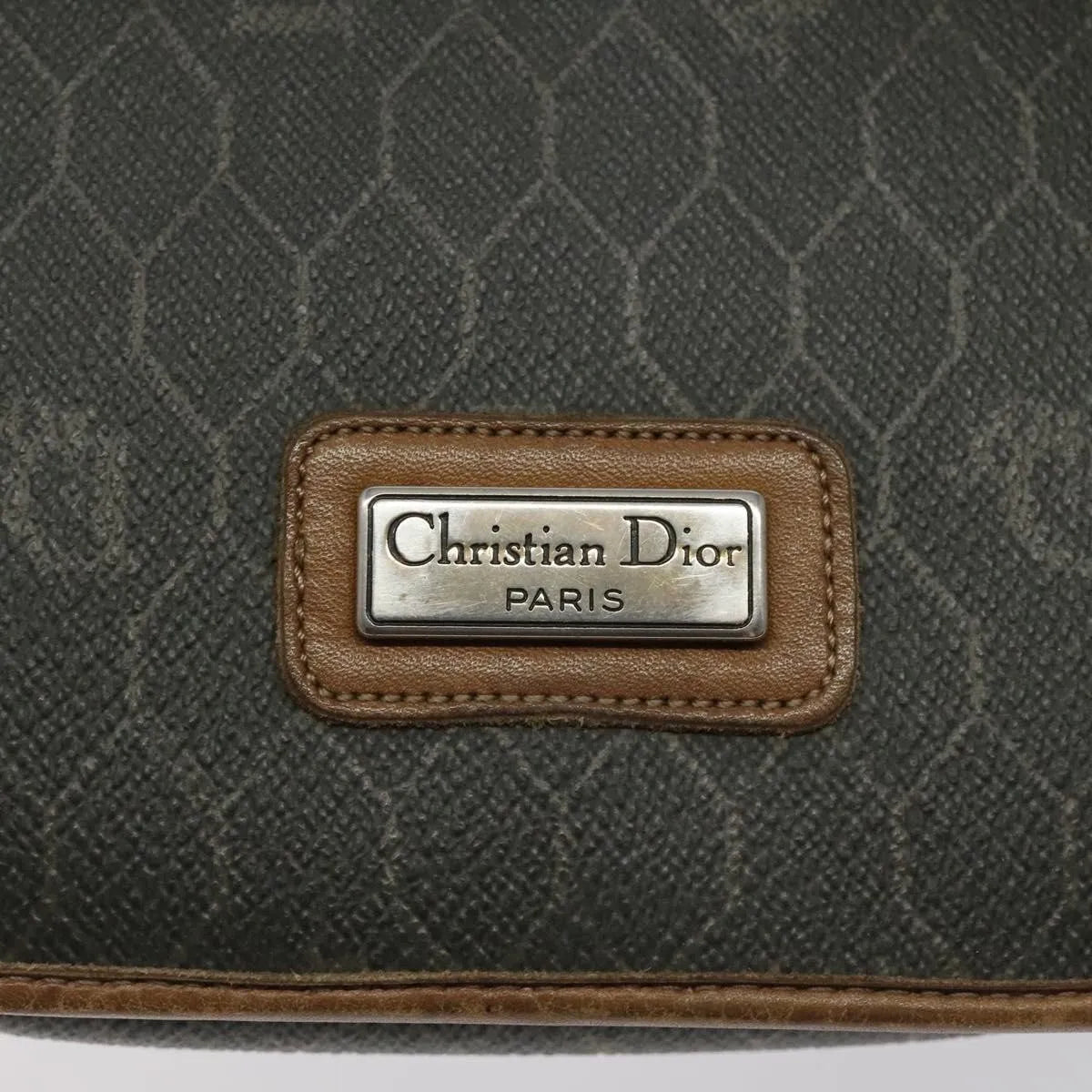 Christian Dior Vintage Honeycomb Flap Coated Canvas Khaki Canvas Shoulder Bag Bag (Pre-Owned)