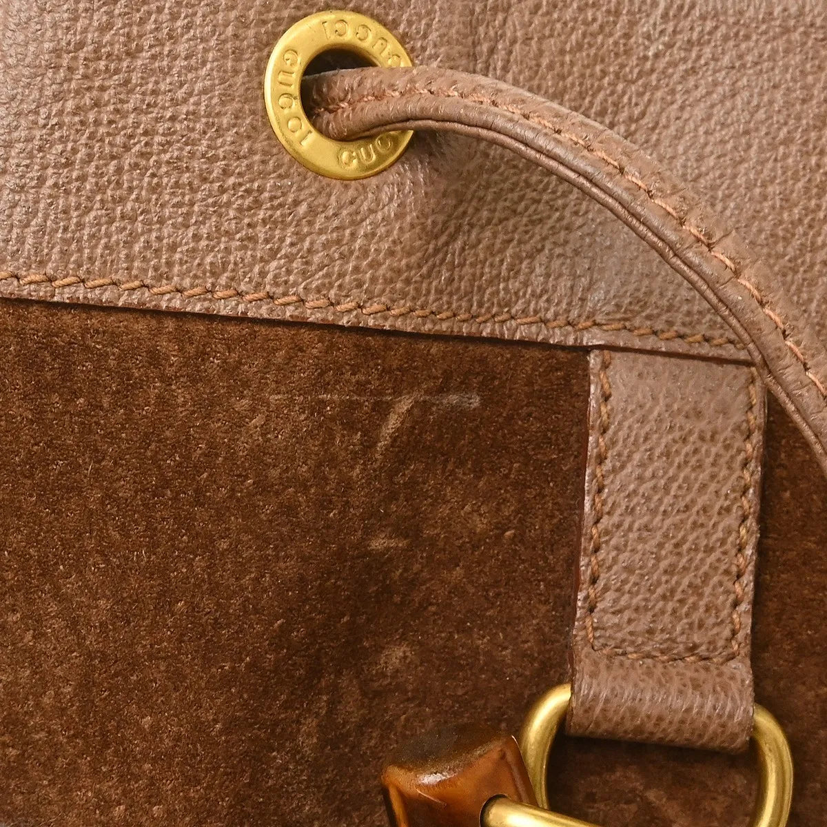 Gucci Vintage Bamboo Suede Brown Suede Backpack Bag (Pre-Owned)