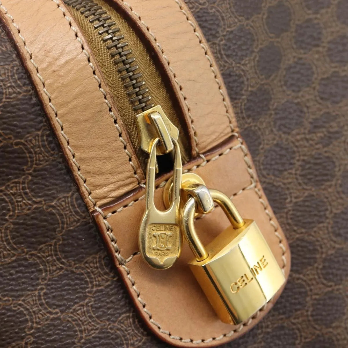 Celine Vintage Duffle Canvas And Leather Brown Canvas Travel Bag Bag (Pre-Owned)