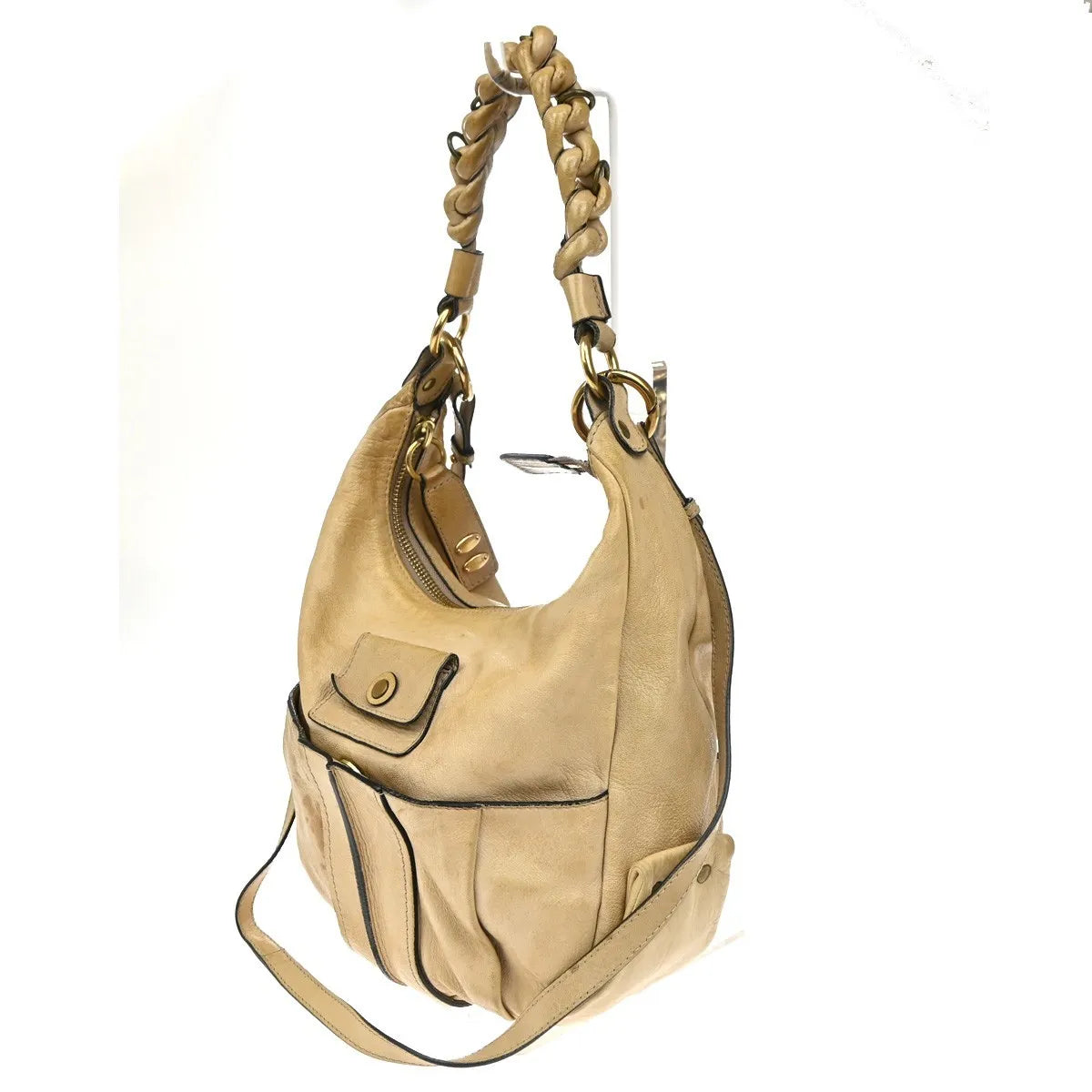 Chloe Heloise Hobo Leather Beige Leather Shoulder Bag Bag (Pre-Owned)