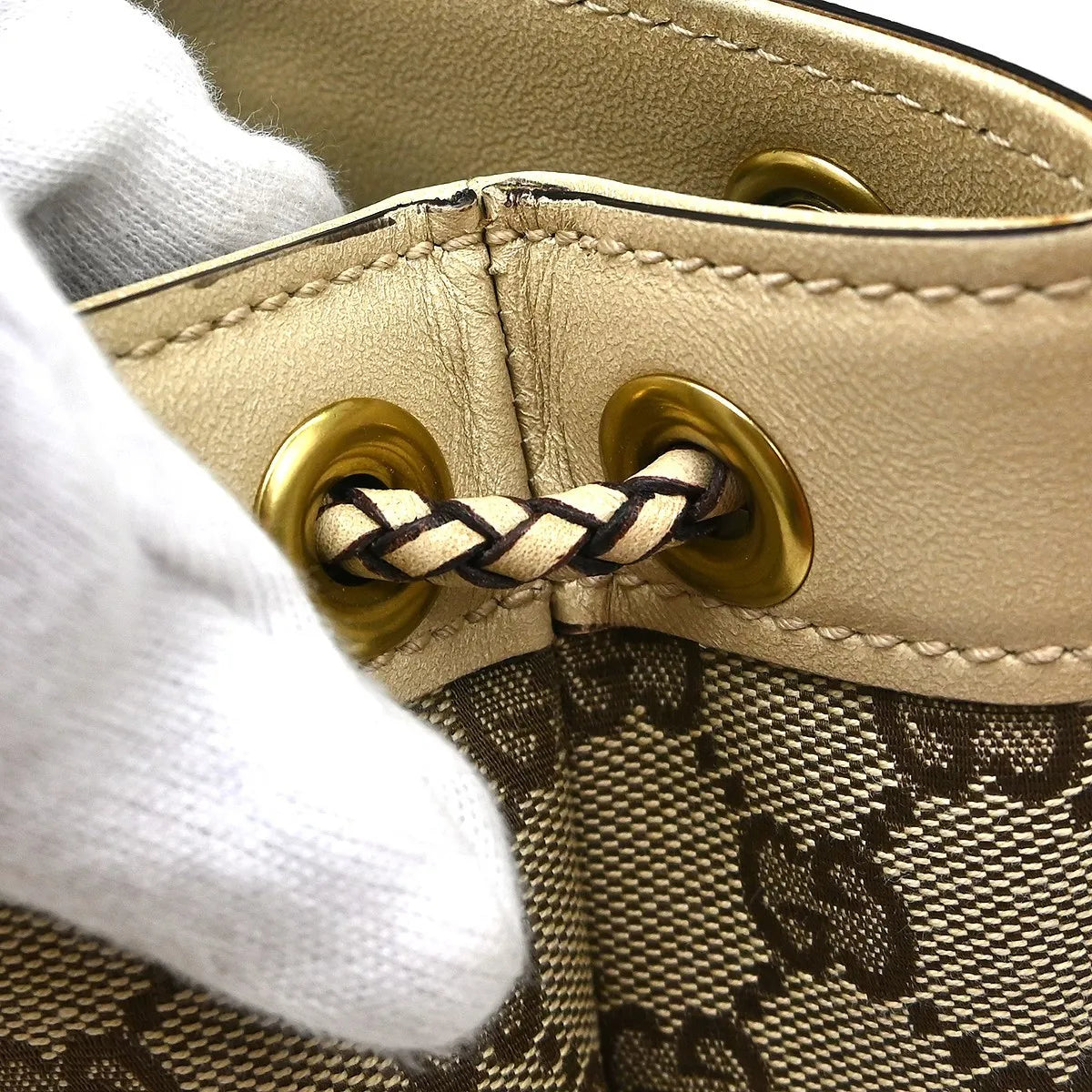 Gucci Miss Gg Tote Gg Canvas With Leather Beige Canvas Handbag (Pre-Owned)