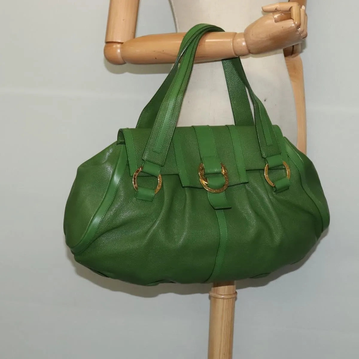 Bvlgari Chandra Hobo Leather Green Leather Handbag (Pre-Owned)