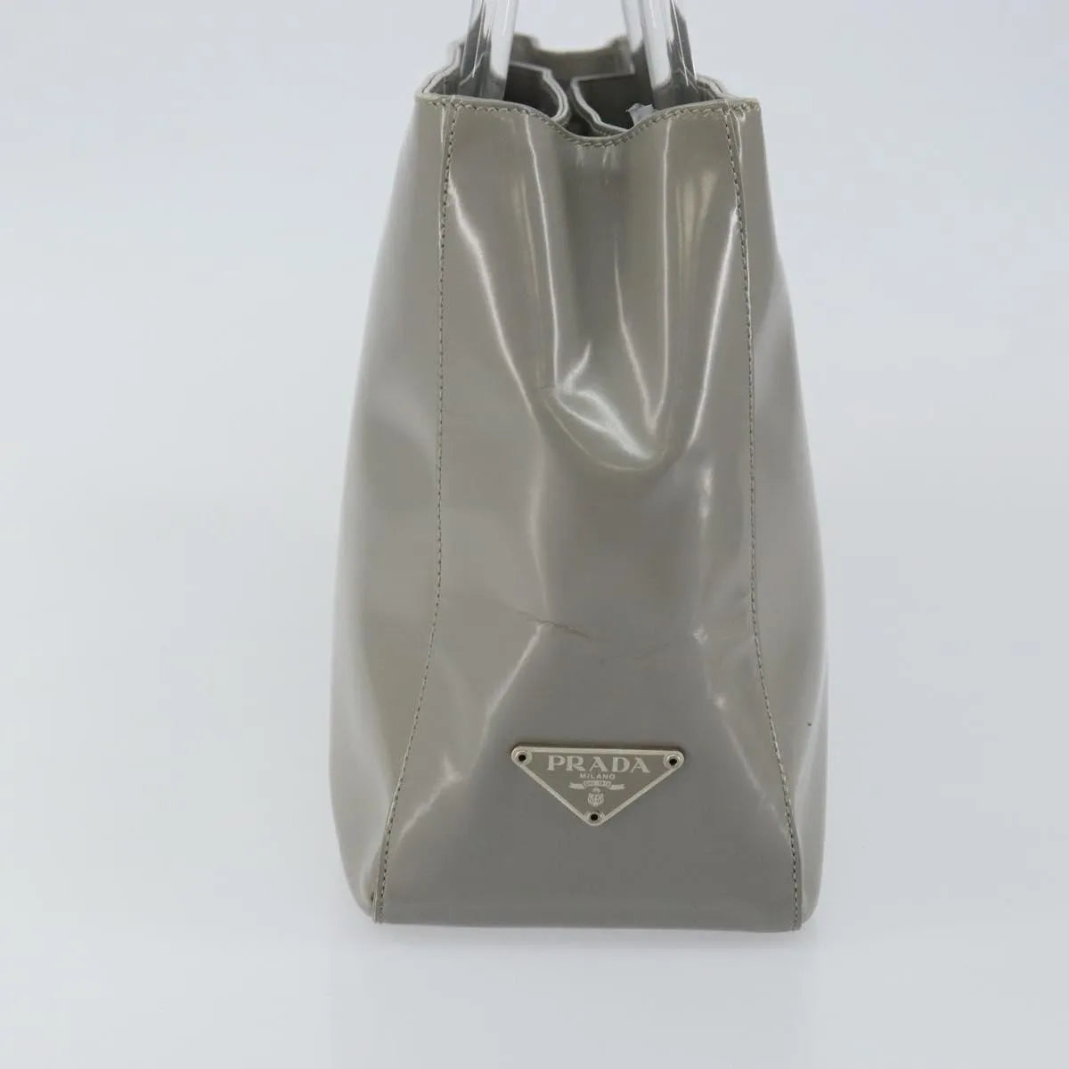 Prada Resin Handle Tote Patent Leather Gray Patent_Leather Tote Bag Bag (Pre-Owned)