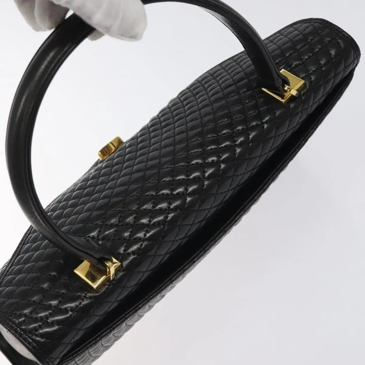 Bally Vintage Quilted Leather Black Leather Handbag (Pre-Owned)