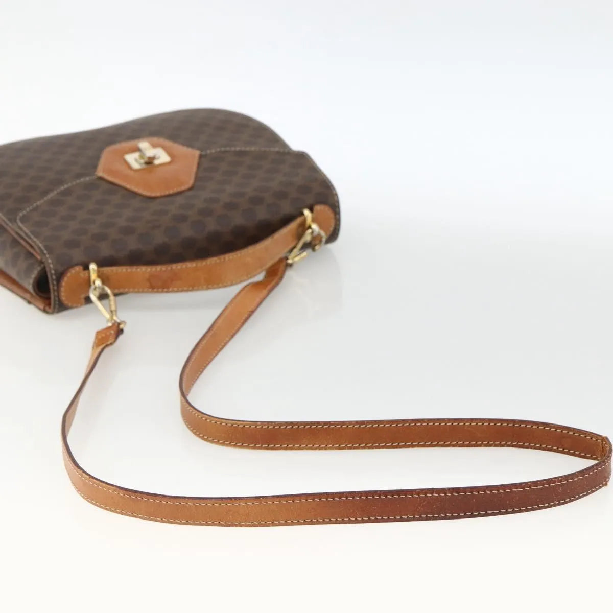 Celine Vintage Macadam Canvas And Leather Brown Canvas Handbag (Pre-Owned)