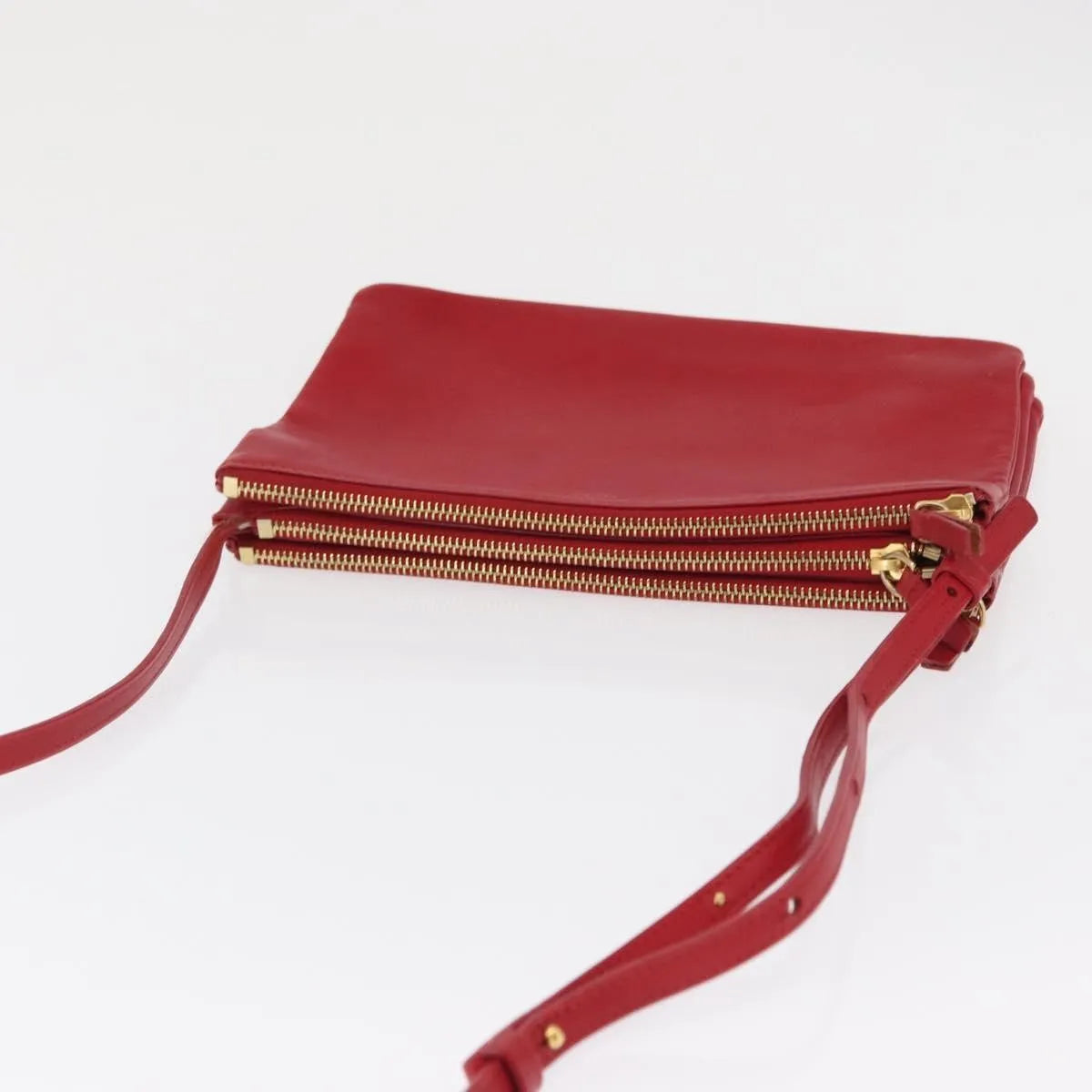 Celine Trio Leather Red Leather Shoulder Bag Bag (Pre-Owned)