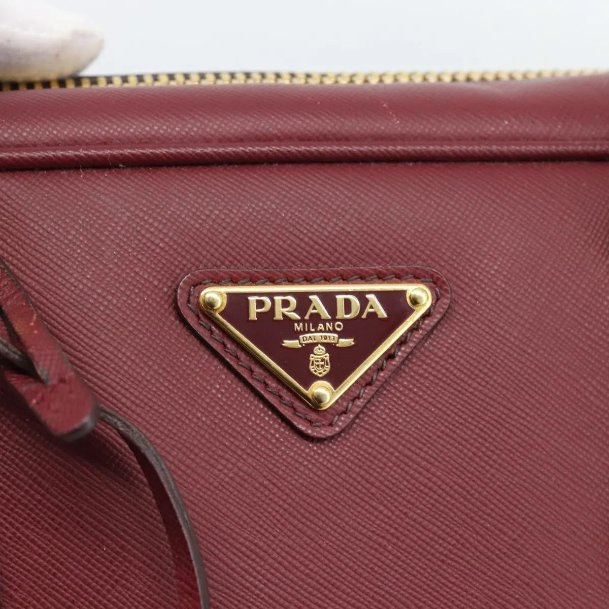 Prada Bauletto Saffiano Leather Red Leather Handbag (Pre-Owned)