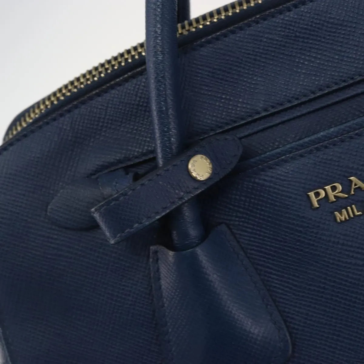 Prada Cuir Frame Double Zip Tote Saffiano Leather Blue Leather Tote Bag Bag (Pre-Owned)