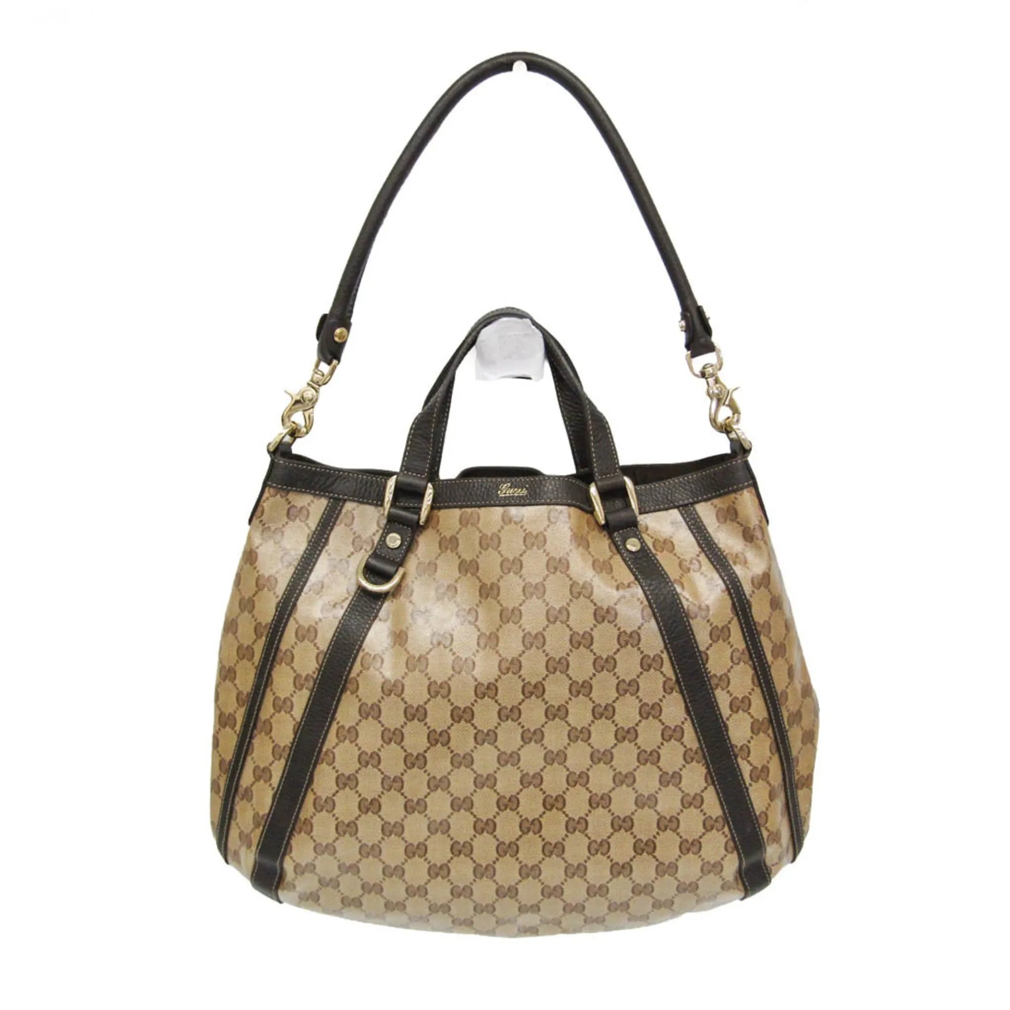Gucci Abbey D-Ring Convertible Monogram Gg Crystal Beige Leather Handbag (Pre-Owned)