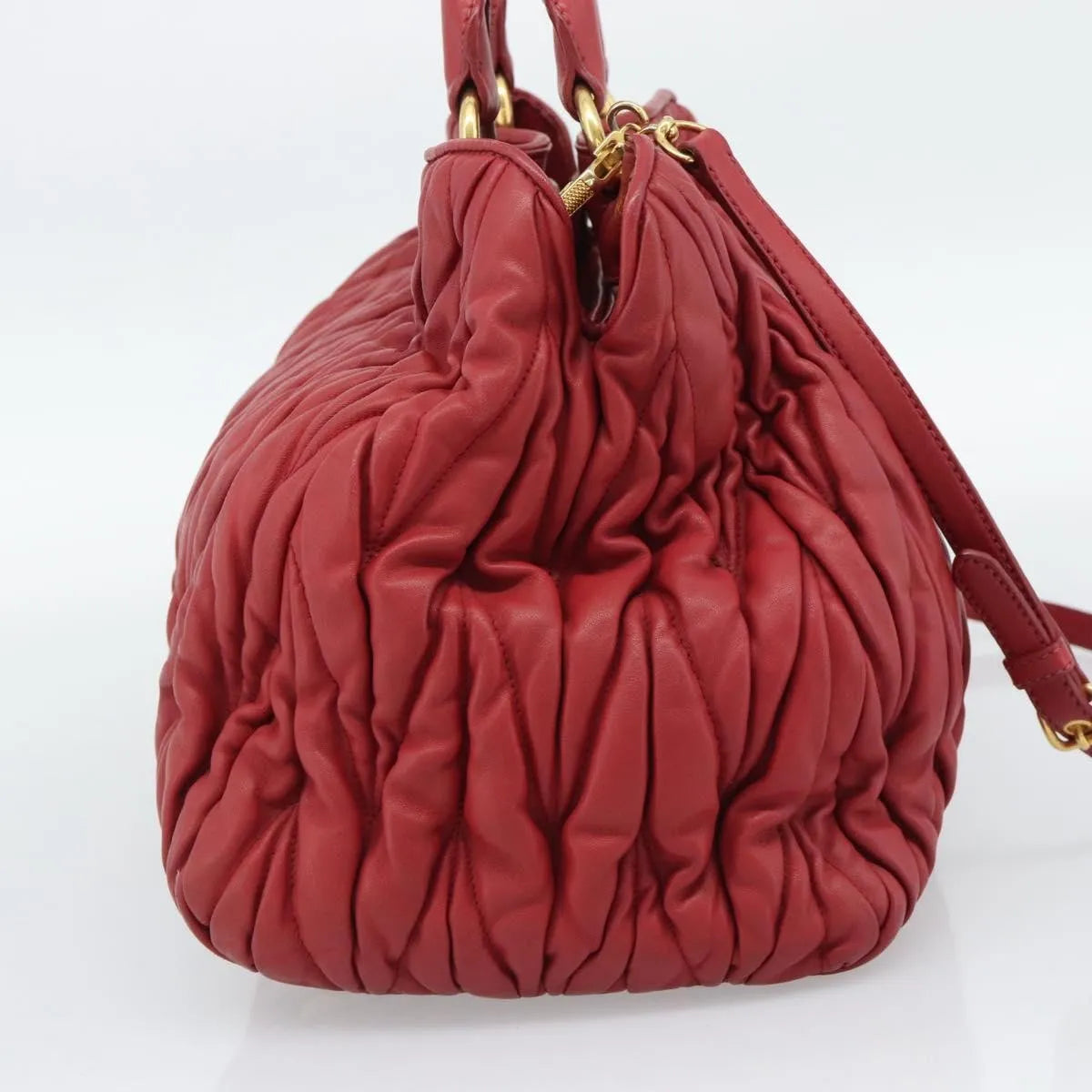 Miu Miu Matelassé Nappa Leather Top Handle Bag Leather Red Leather Shoulder Bag Bag (Pre-Owned)