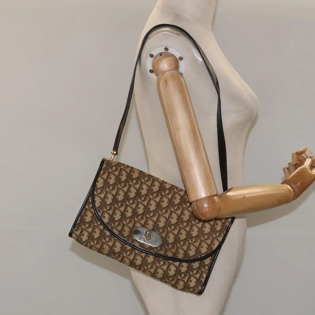 Christian Dior Vintage Trotter Flap Canvas Brown Canvas Shoulder Bag Bag (Pre-Owned)