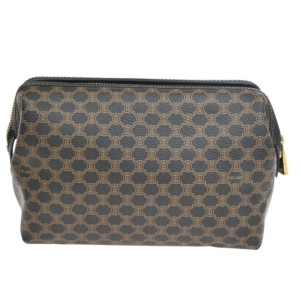 Celine Vintage Toiletry Macadam Coated Canvas Brown Canvas Clutche & Pouche Bag (Pre-Owned)