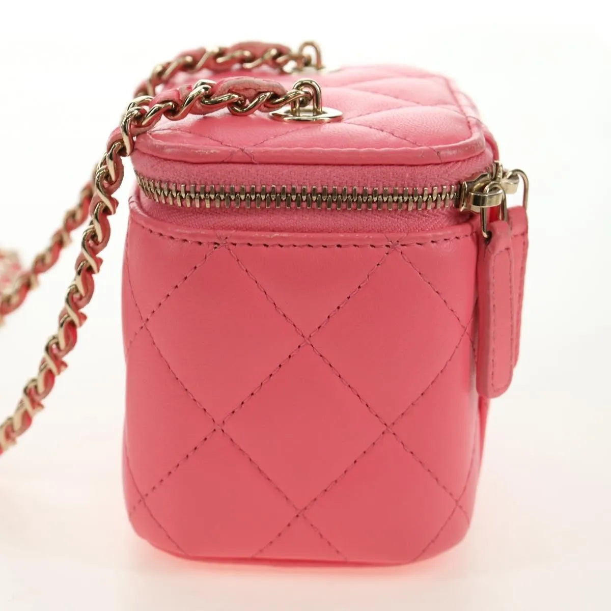 Chanel Classic Vanity Case With Chain Quilted Lambskin Pink Leather Handbag (Pre-Owned)