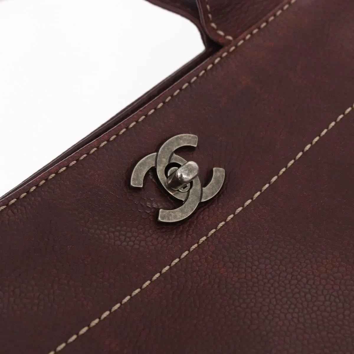 Chanel Vintage Cc Lock Tote Leather Brown Leather Tote Bag Bag (Pre-Owned)