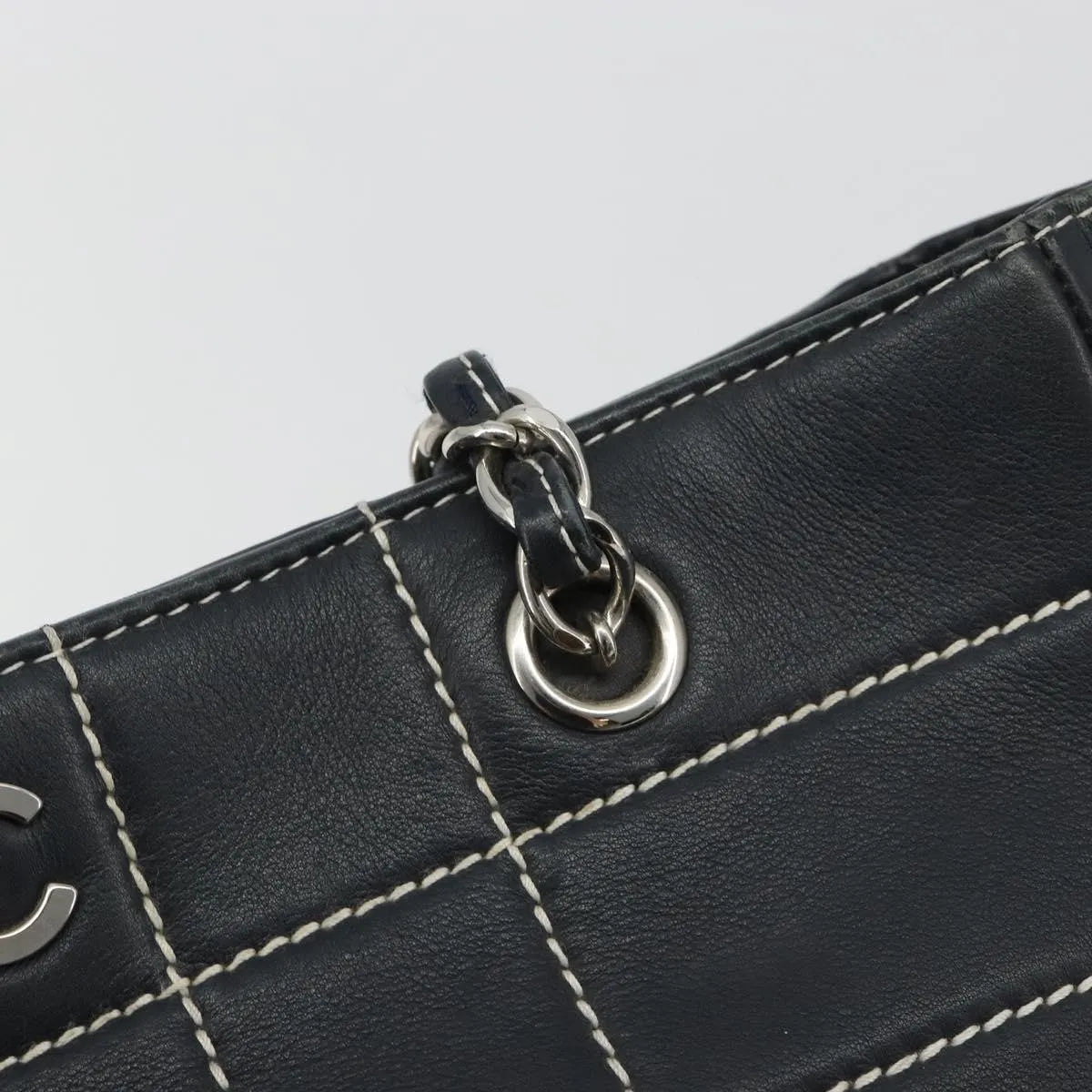 Chanel Vintage Chocolate Bar Tote Quilted Lambskin Navy Leather Tote Bag Bag (Pre-Owned)