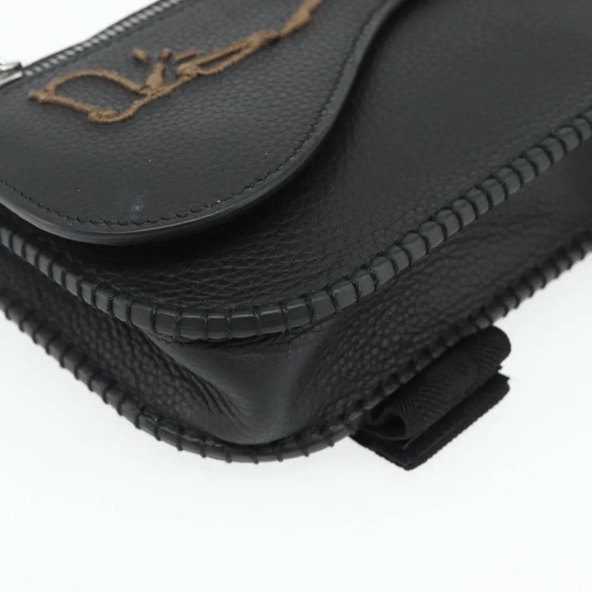 Christian Dior Saddle Pouch Belt Leather Black Leather Clutche & Pouche Bag (Pre-Owned)
