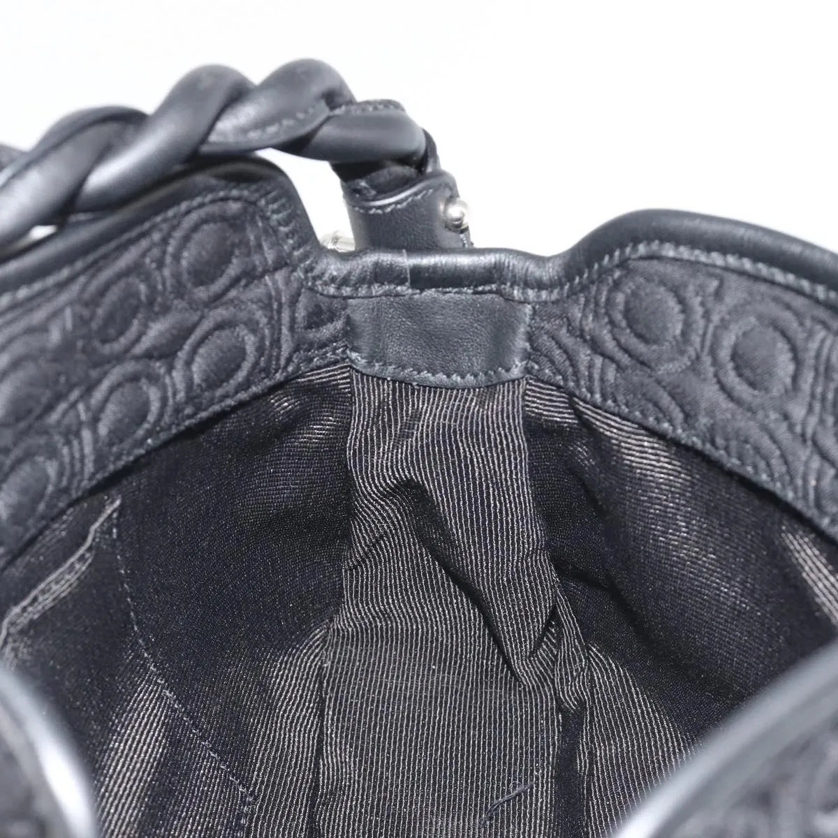 Salvatore Ferragamo Gancini Hobo Leather Black Cotton Handbag (Pre-Owned)