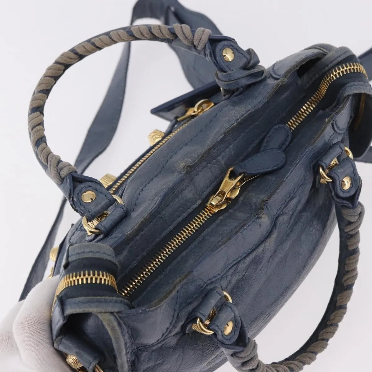 Balenciaga City Giant Studs Leather Blue Leather Handbag (Pre-Owned)