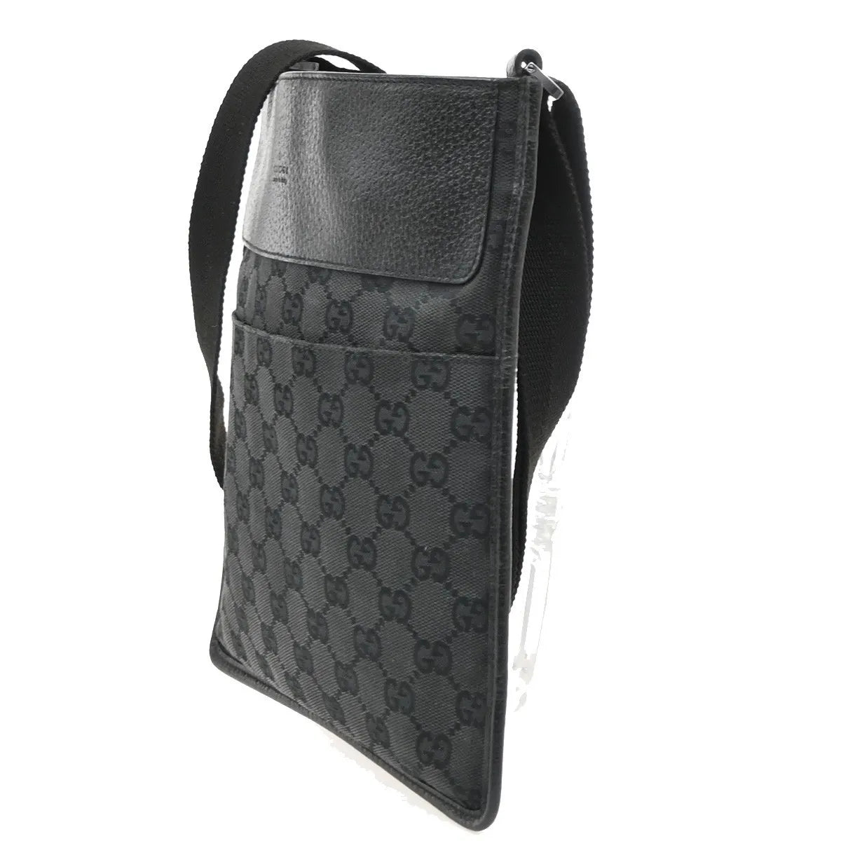 Gucci Vintage Flat Messenger Gg Canvas And Leather Black Canvas Shoulder Bag Bag (Pre-Owned)