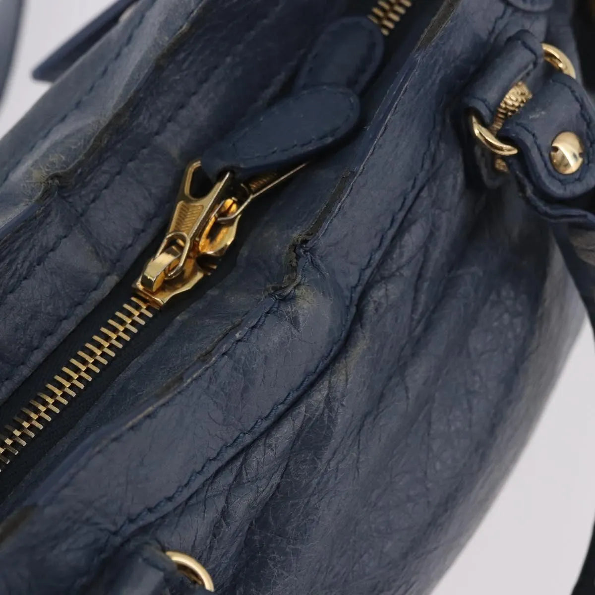 Balenciaga City Giant Studs Leather Blue Leather Handbag (Pre-Owned)