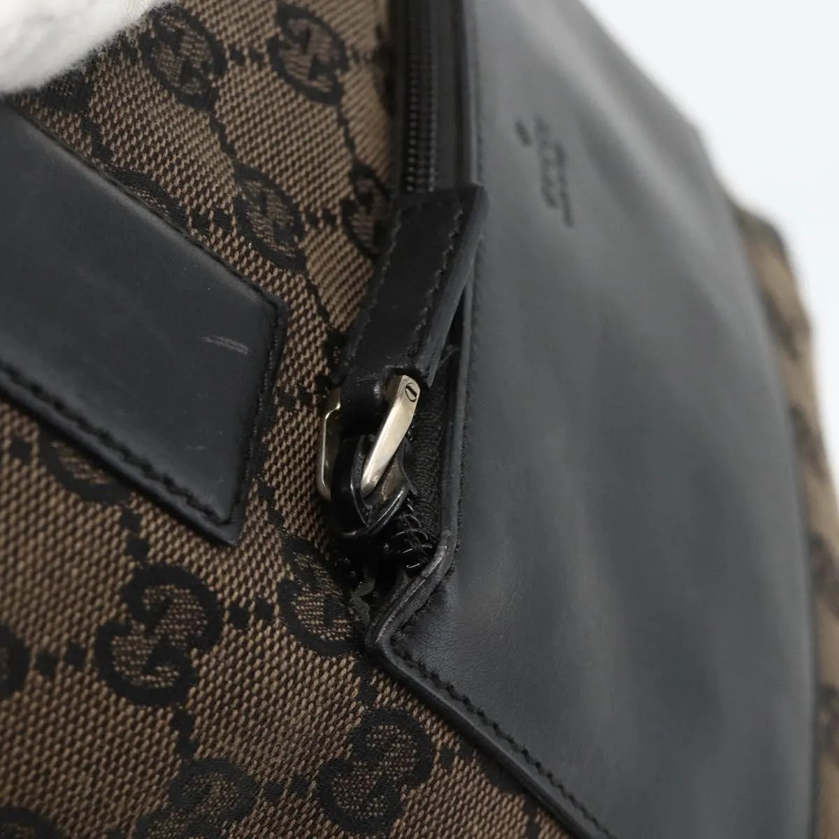 Gucci Vintage Front Pocket Tote Gg Coated Canvas With Leather Black Canvas Tote Bag Bag (Pre-Owned)