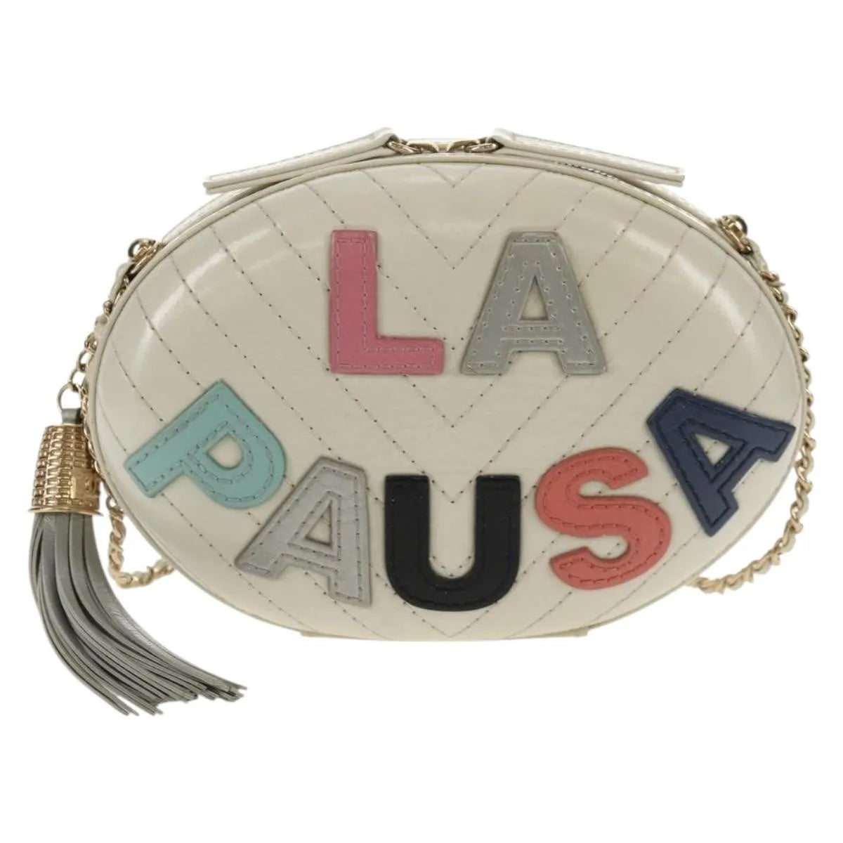 Chanel La Pausa Evening Chevron Lambskin With Applique White Leather Shoulder Bag Bag (Pre-Owned)