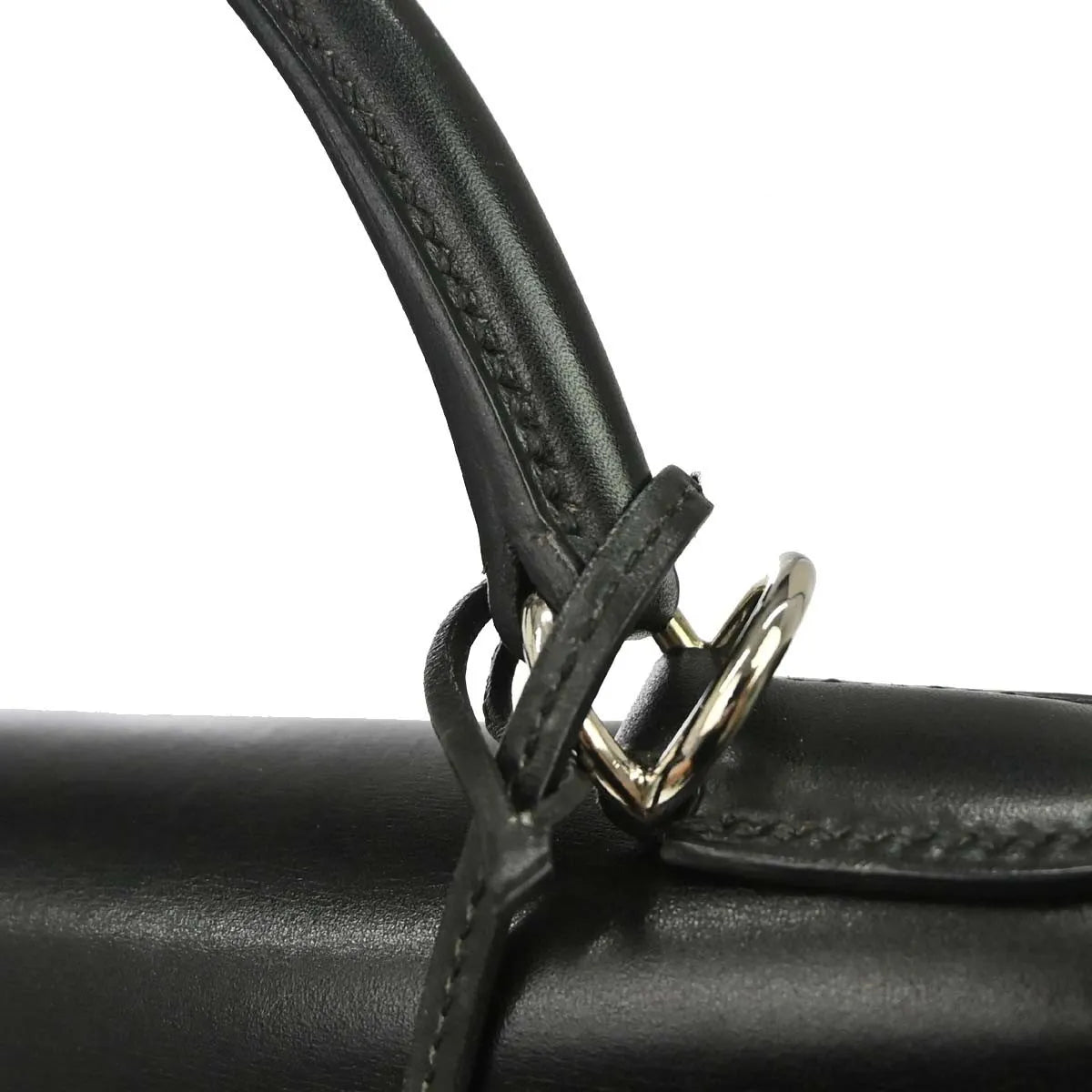 Hermes Kelly Handbag Black Box Calf With Palladium Hardware Black Leather Handbag (Pre-Owned)
