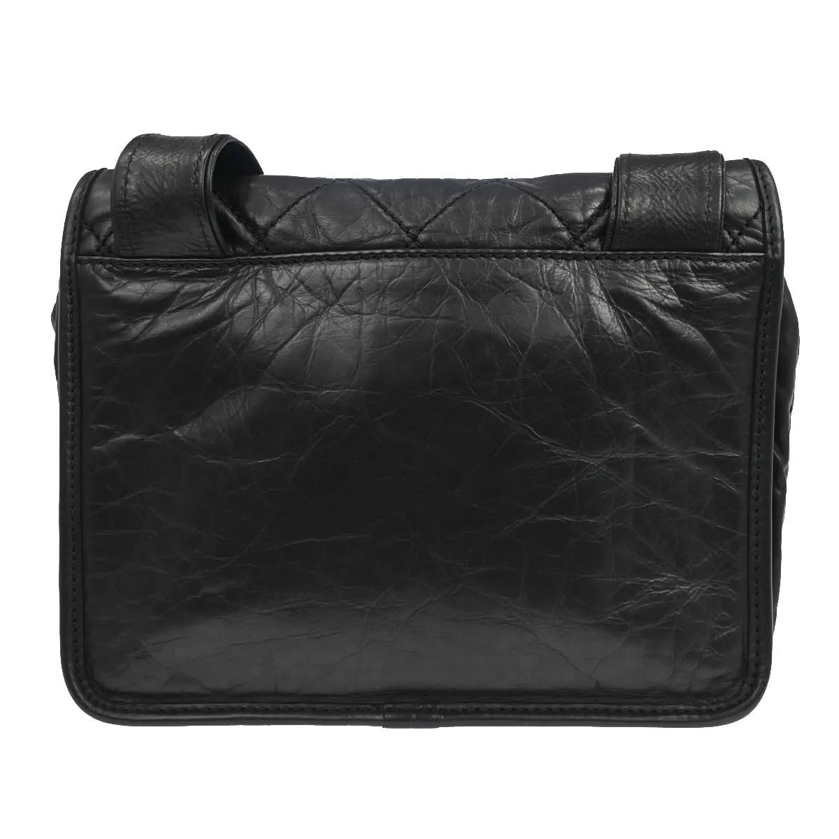 Chanel Vintage Logo Messenger Quilted Aged Calfskin Black Leather Shoulder Bag Bag (Pre-Owned)