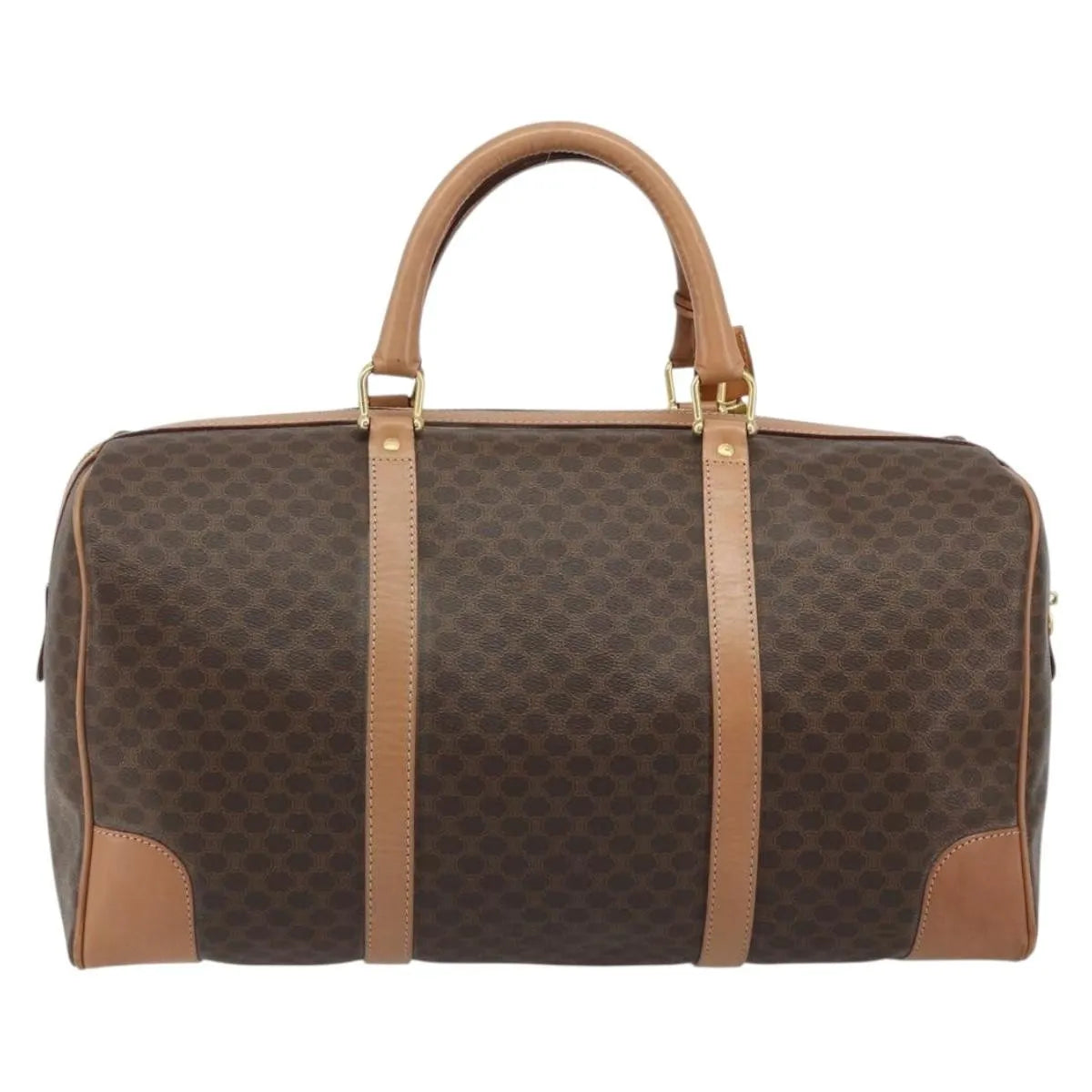 Celine Vintage Macadam Boston Canvas And Leather Brown Canvas Handbag (Pre-Owned)
