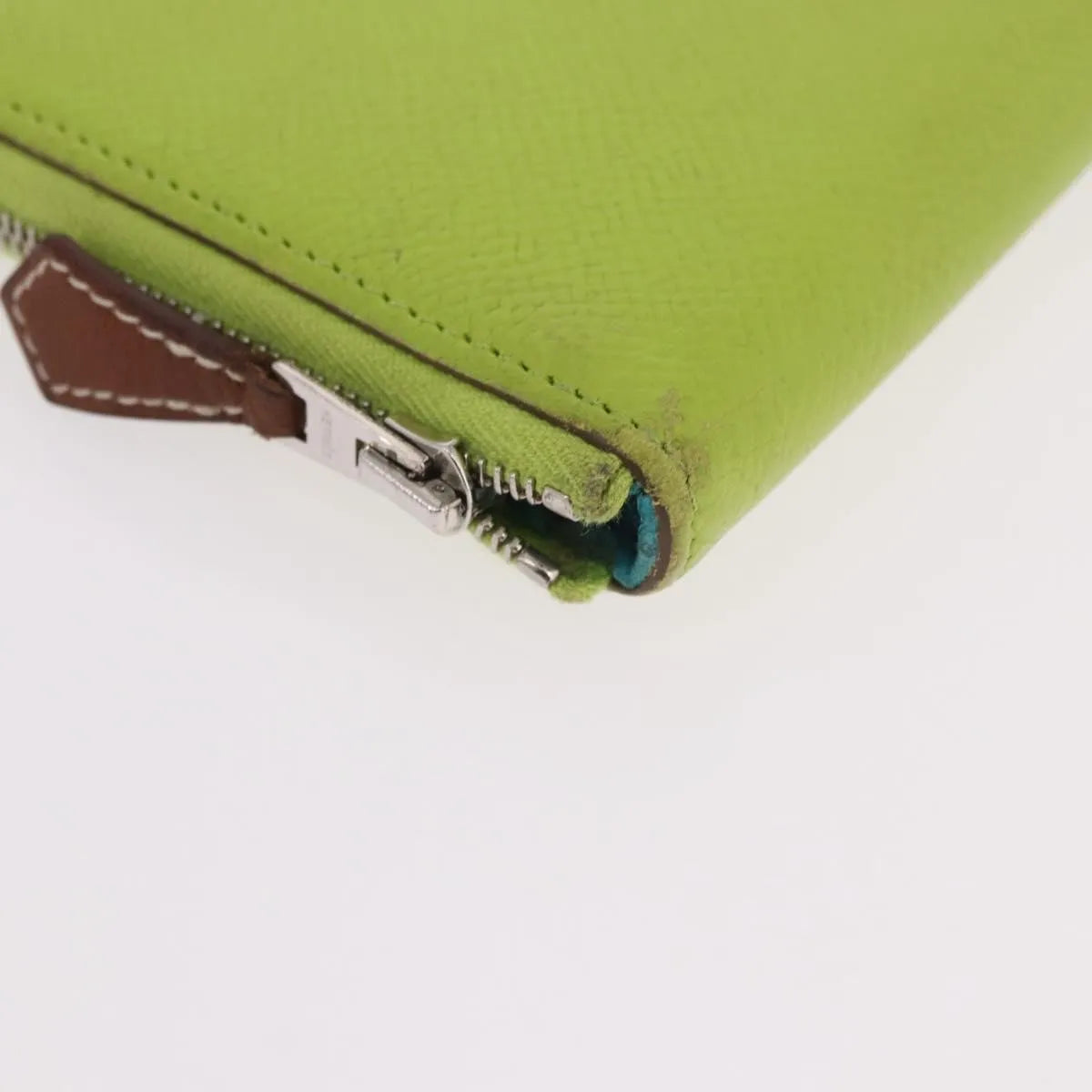 Hermes Azap Zip Around Wristlet Wallet With Lucky Strap Epsom Green Leather Wallets Accessory (Pre-Owned)