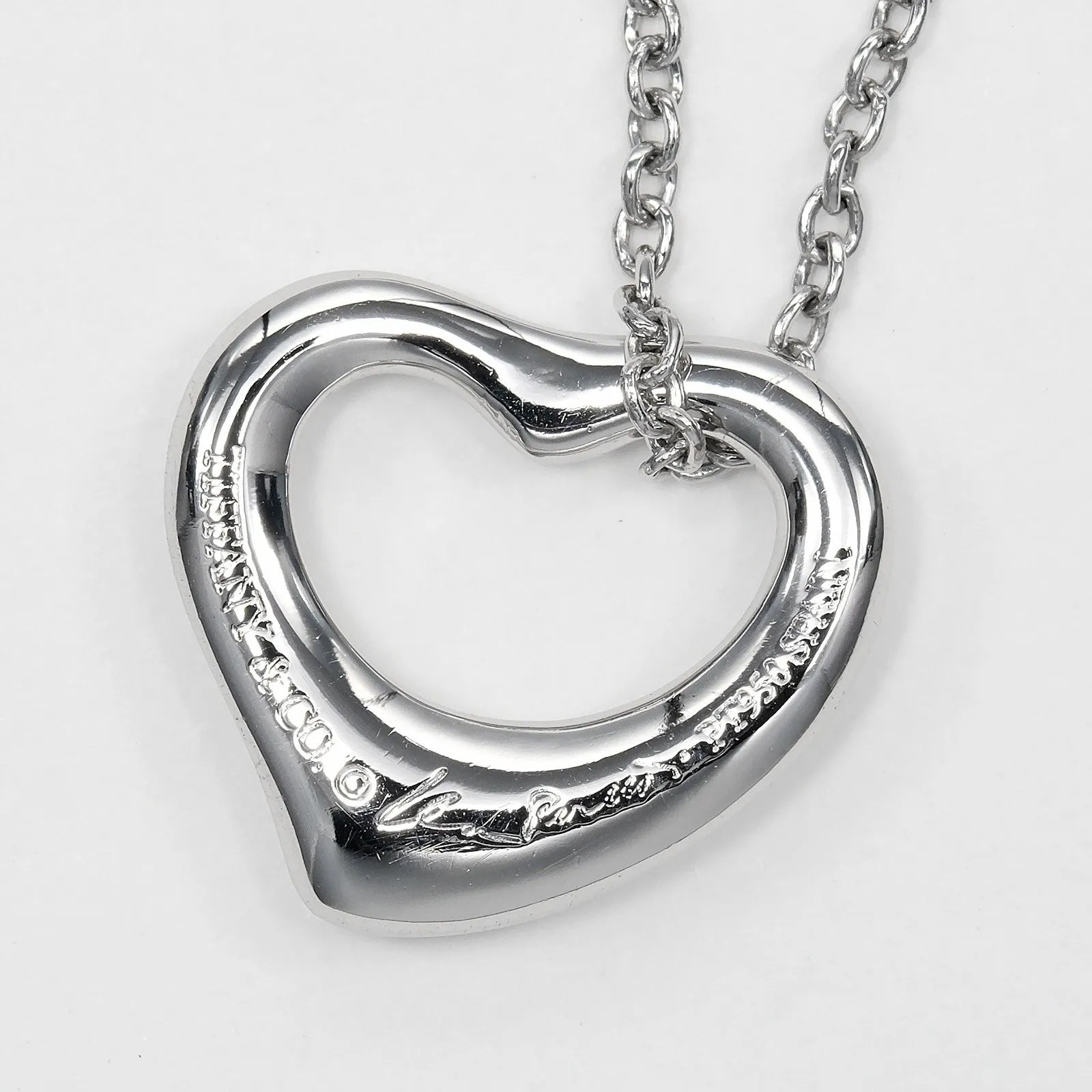 Tiffany & Co. Elsa Peretti Open Heart Pendant Platinum Silver Platinum Necklace Jewelry (Pre-Owned)