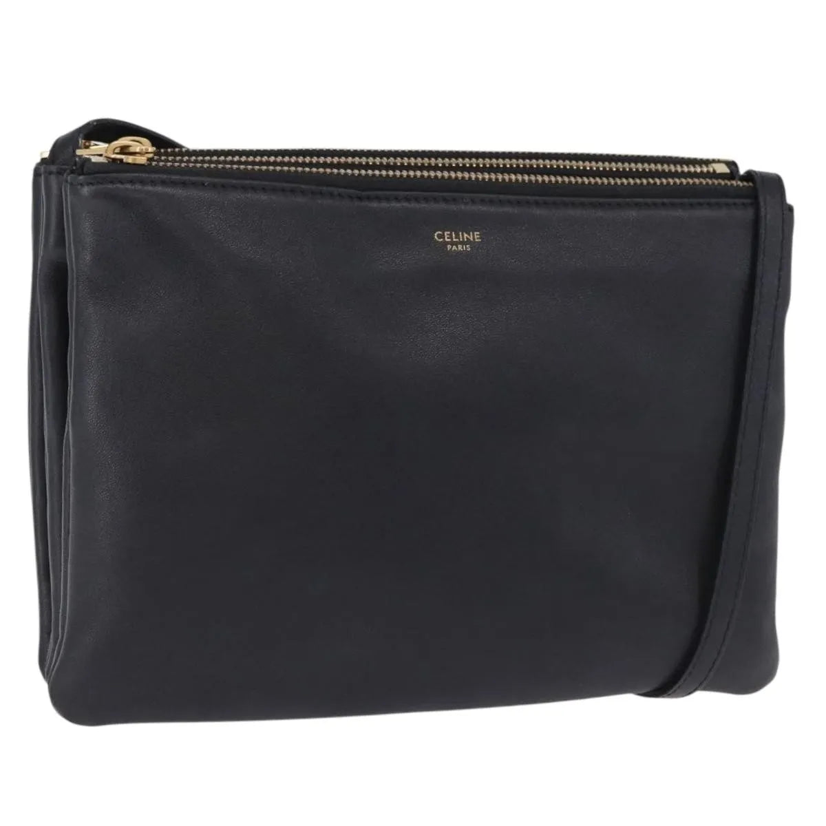 Celine Trio Leather Black Leather Shoulder Bag Bag (Pre-Owned)