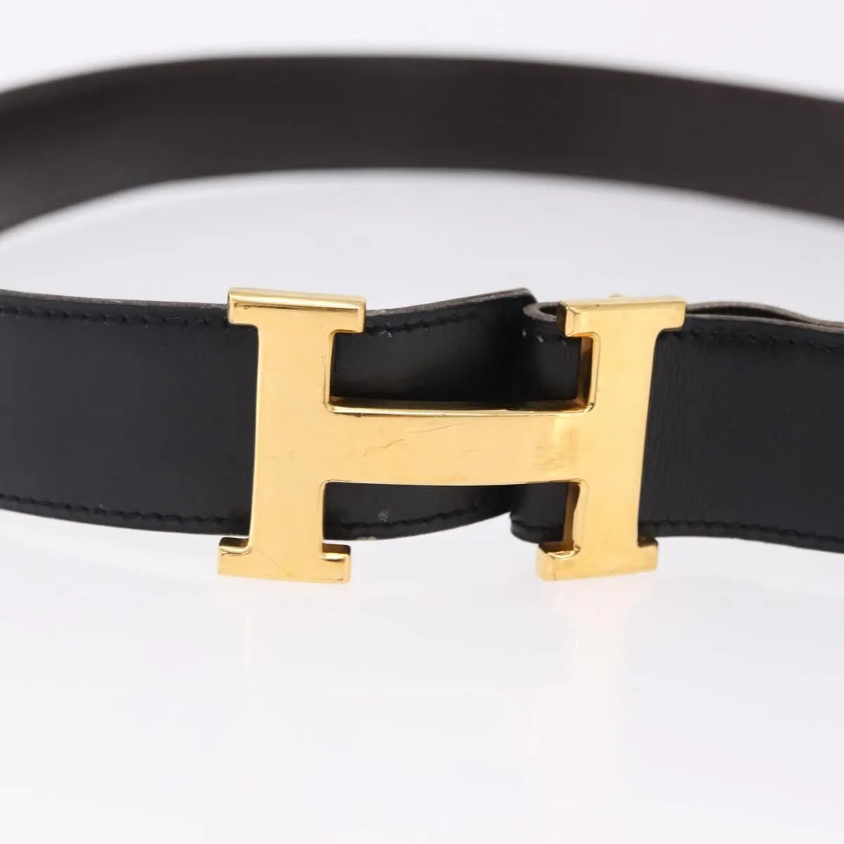 Hermes Constance Reversible Belt Leather Black Leather Belts Accessory (Pre-Owned)